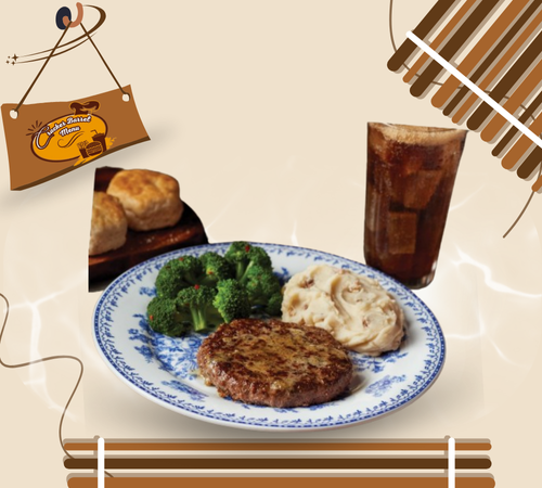 Seared hamburger steak with onions and sides 