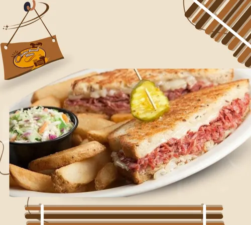 Beef and Swiss melt stacked on toasted bread, Cracker Barrel-style