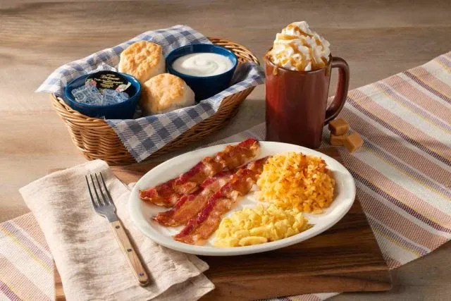 Customizable breakfast plate with eggs, meats, and sides