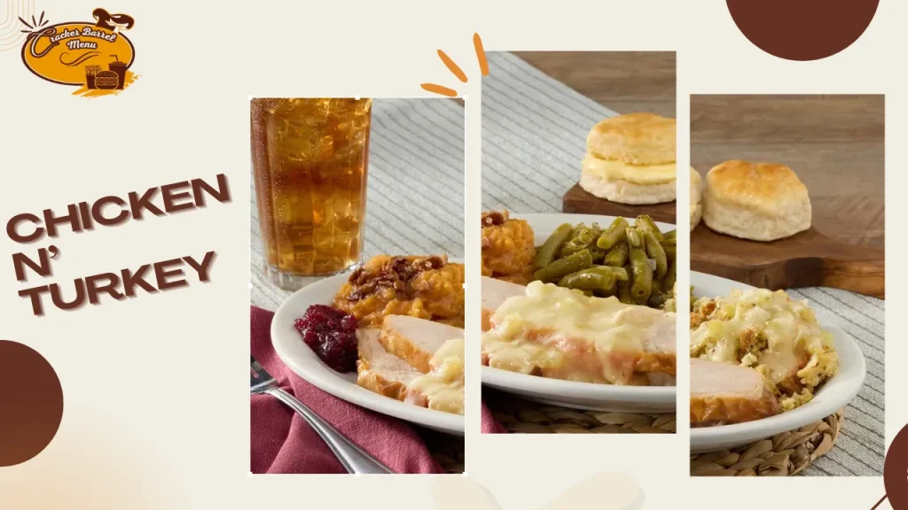 Comfort food platter with Cracker Barrel chicken and turkey