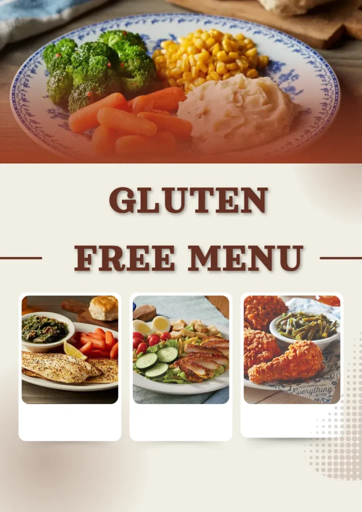 Gluten free menu section featuring multiple dishes