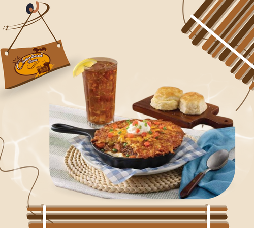 Comfort food hashbrown pie from Cracker Barrel menu