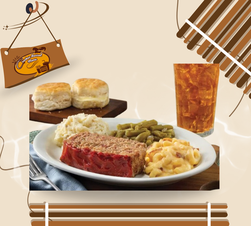 Southern-style Cracker Barrel Meatloaf entrée made with beef, onions, and peppers.