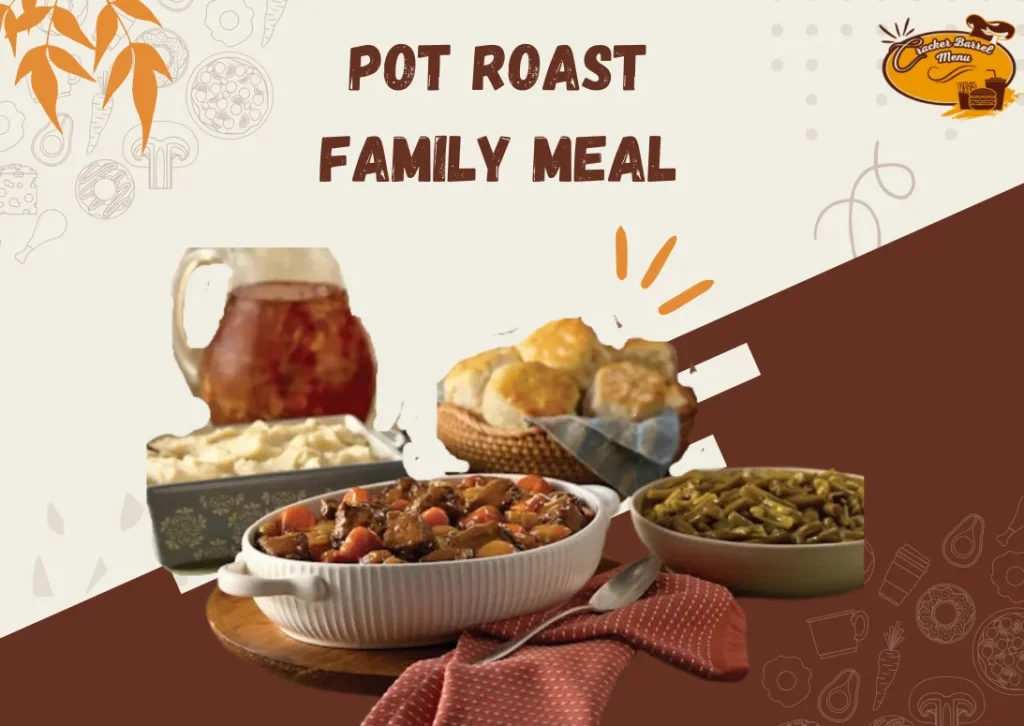 Cracker Barrel pot roast dinner with biscuits and sides
