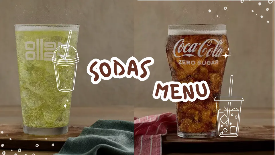 Sodas menu featuring Coca-Cola and root beer options