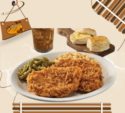 Crispy breaded chicken breasts with sides