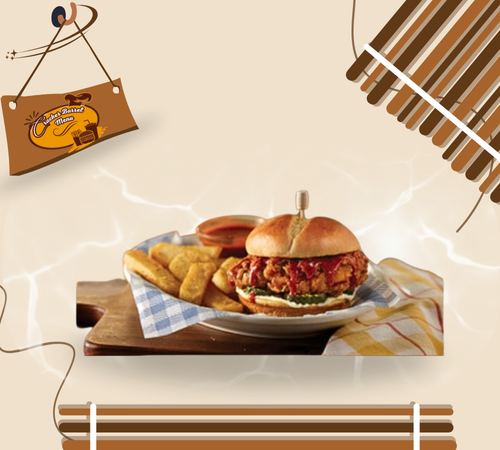 Hand-breaded chicken sandwich topped with signature sauce at cracker barrel